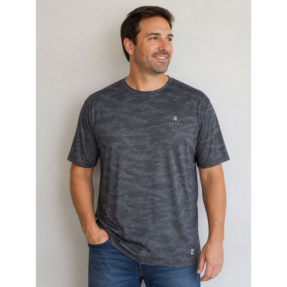 Zelos Men's XXL Gray Camo Moisture Wicking Performance Athletic T-Shirt NWT #15